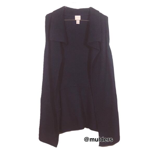 Chico's Solid Black Sleeveless Flowy Dark Academia Cardigan Sweater - Picture 1 of 7